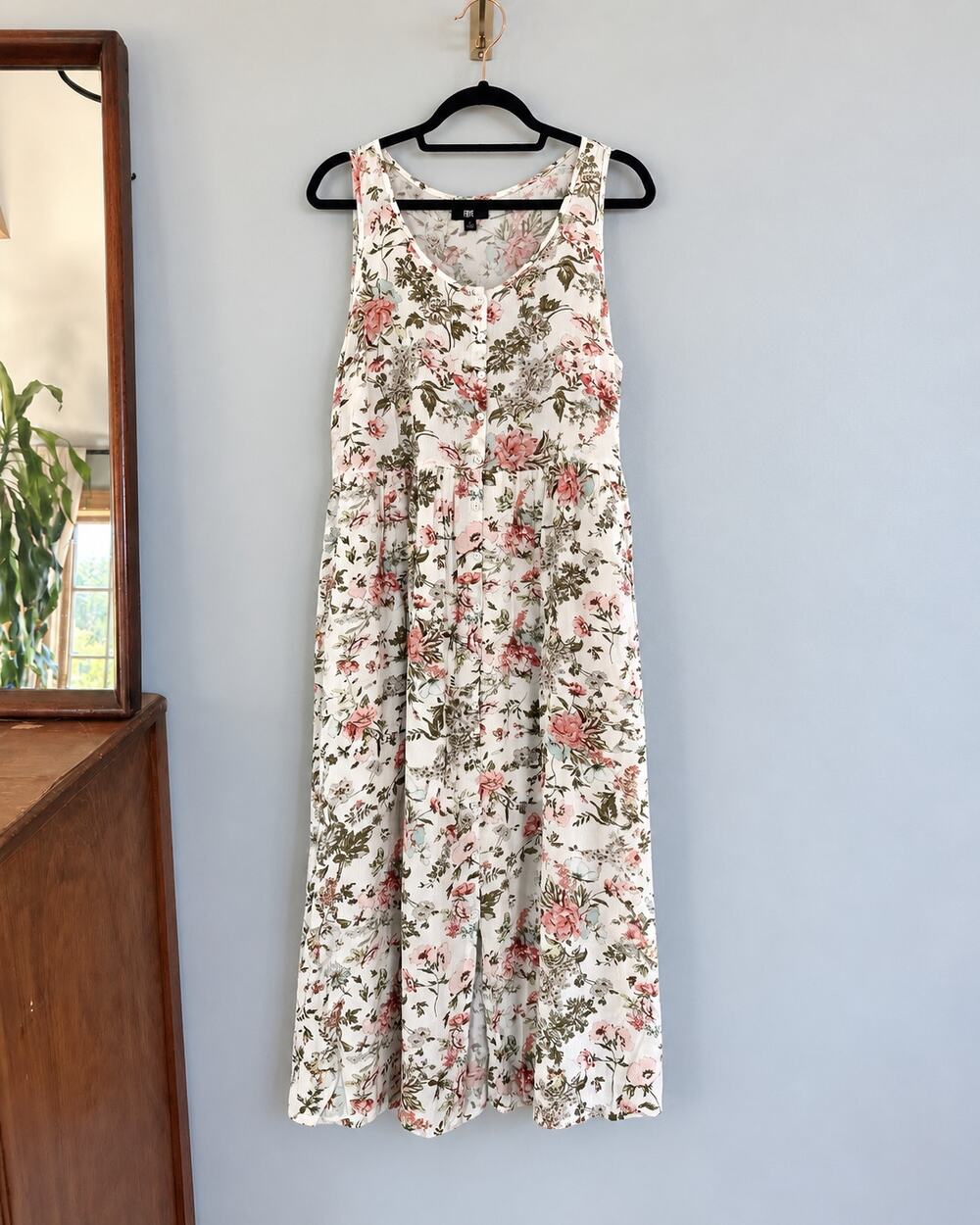 Frye Floral Button Front Maxi Dress Size L Cottagecore Rayon Sleeveless